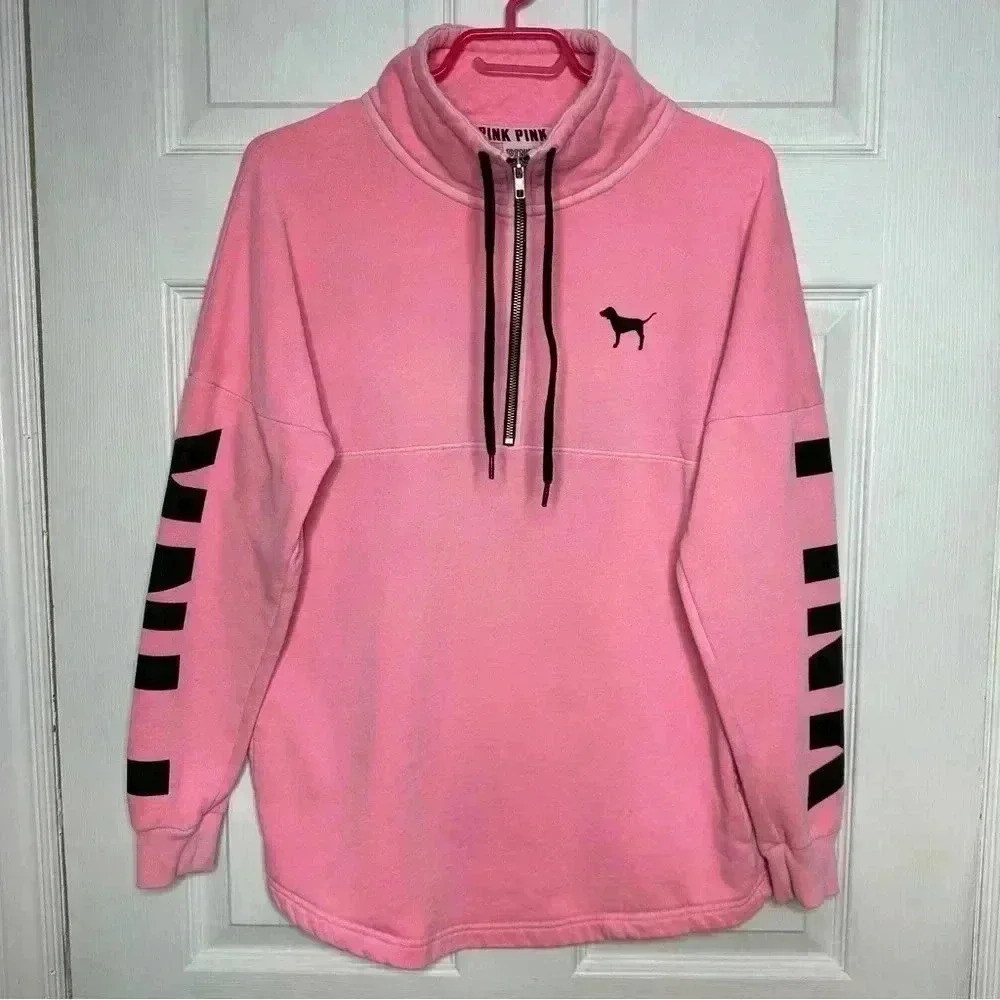 Victoria’s Secret PINK Sweatshirt Half Zip Pink &  Black Size Extra Small